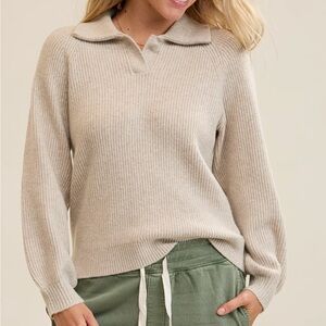 Aerie Knit Beige Polo Sweater